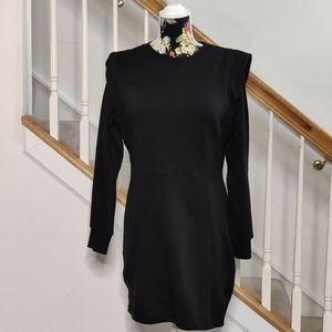 H&M Black Padded Shoulder Sweatshirt Dress